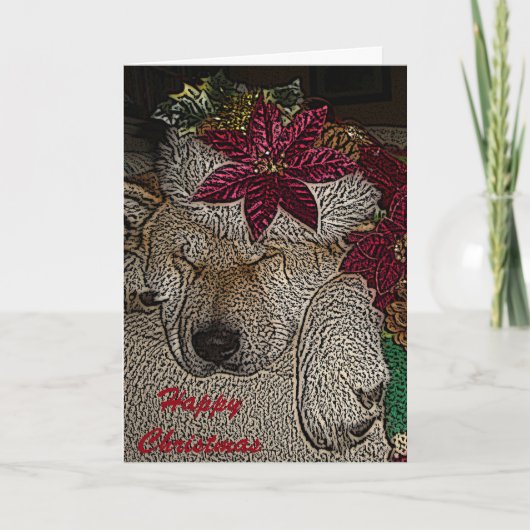 かわいい秋田サンタの帽子の円錐形の装飾のクリスマス シーズンカード (正面)