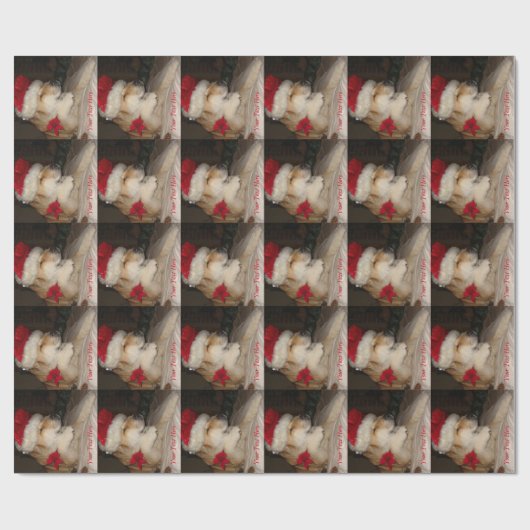 かわいい秋田与え犬の足サンタ帽のクリスマス ラッピングペーパー (フラット)