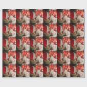 かわいい秋田犬のサンタの帽子の入り口のクリスマスのギフト ラッピングペーパー (フラット)