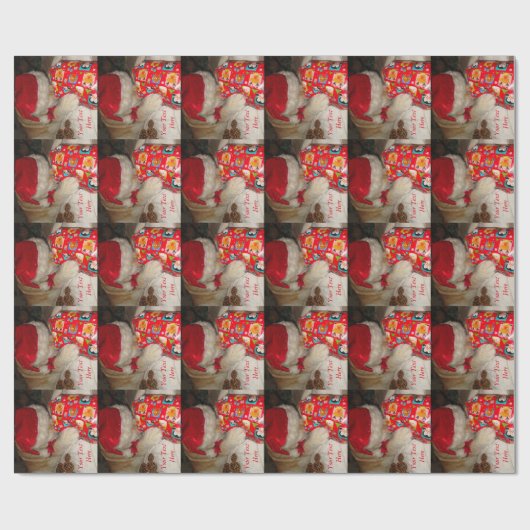 かわいい秋田犬のサンタの帽子の入り口のクリスマスのギフト ラッピングペーパー (フラット)