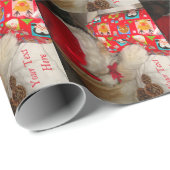 かわいい秋田犬のサンタの帽子の入り口のクリスマスのギフト ラッピングペーパー (ロールコーナー)