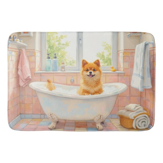 かわいい秋田犬のバスルームデコレーション バスマット (正面)