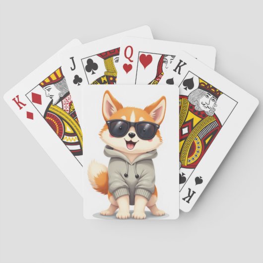 かわいい秋田犬サングラスパーカー カート トランプ (裏面)