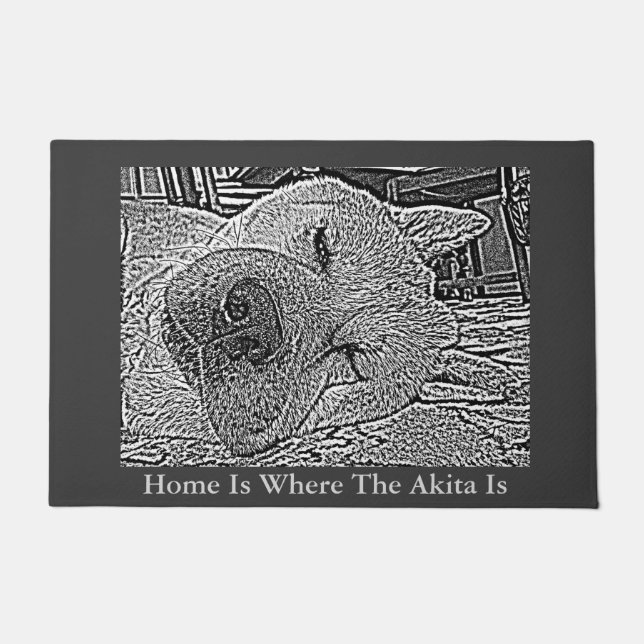 かわいい秋田睡眠の写真の歓迎の家のスローガン ドアマット (正面)