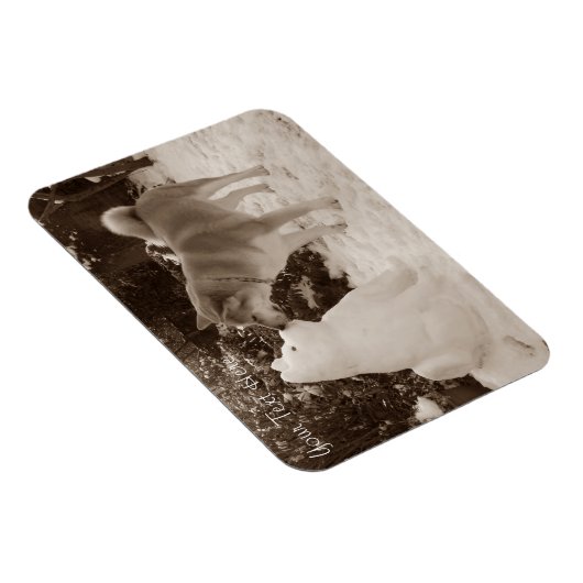 かわいい秋田雪だるまキスをするの雪犬の写真 マグネット (右側)