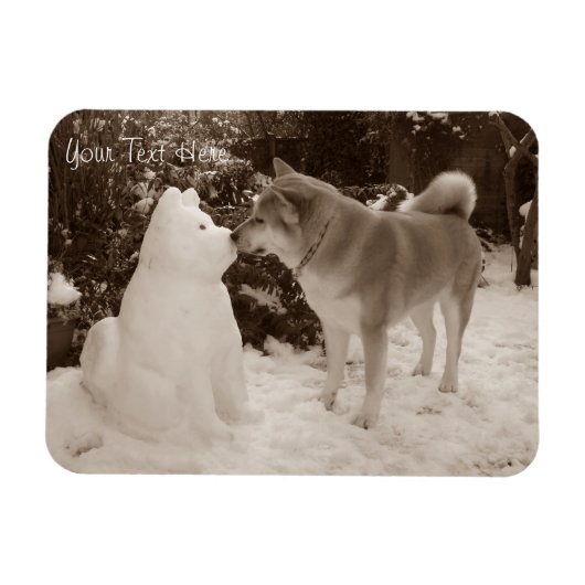 かわいい秋田雪だるまキスをするの雪犬の写真 マグネット (横)