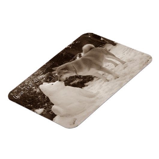 かわいい秋田雪だるまキスをするの雪犬の写真 マグネット (左側)