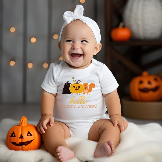 かわいい秋祖父母の妊娠発表 ベビーボディスーツ