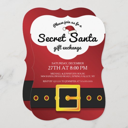 かわいい秘密サンタギフト交換パーティー 招待状 (正面/裏面)