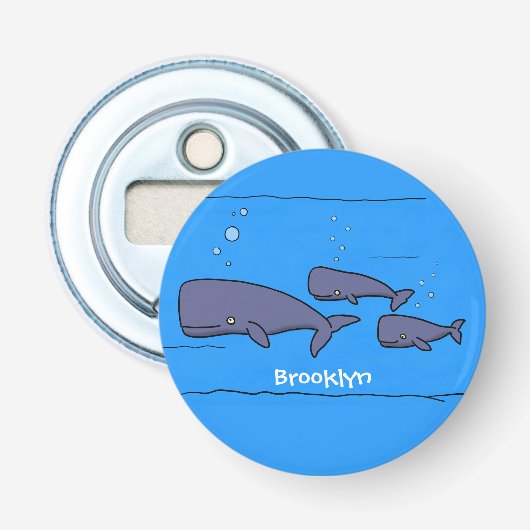 かわいい移動する漫画のクジラのイラスト 栓抜き (正面)