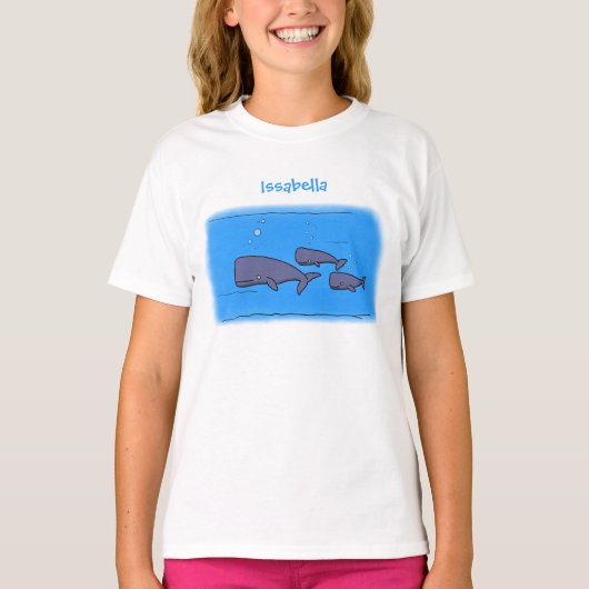 かわいい移動する漫画のクジラのイラスト Tシャツ (正面)