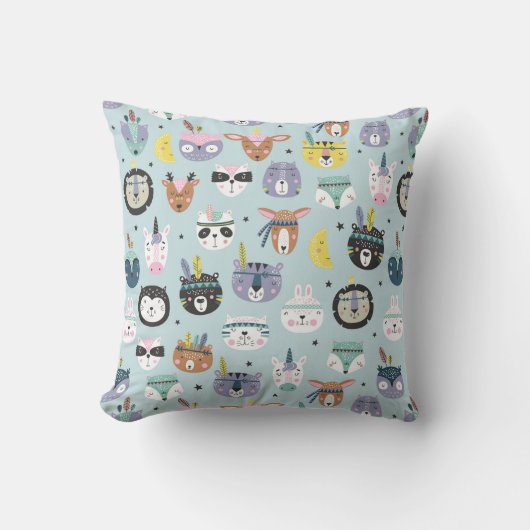 かわいい種族の顔パターン クッション (正面)