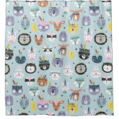 かわいい種族の顔パターン シャワーカーテン (正面)