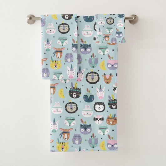 かわいい種族の顔パターン バスタオルセット (インサイチュ)