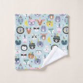 かわいい種族の顔パターン バスタオルセット (ウォッシュタオル)