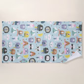 かわいい種族の顔パターン ビーチタオル (正面)