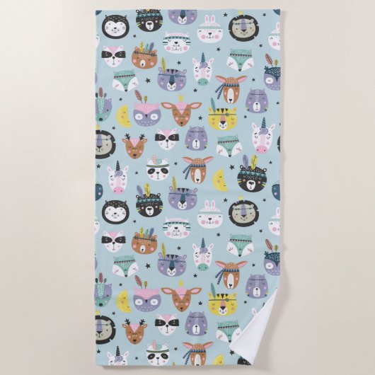 かわいい種族の顔パターン ビーチタオル (正面)