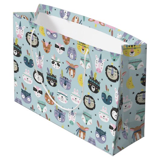 かわいい種族の顔パターン ラージペーパーバッグ (裏面アングル)