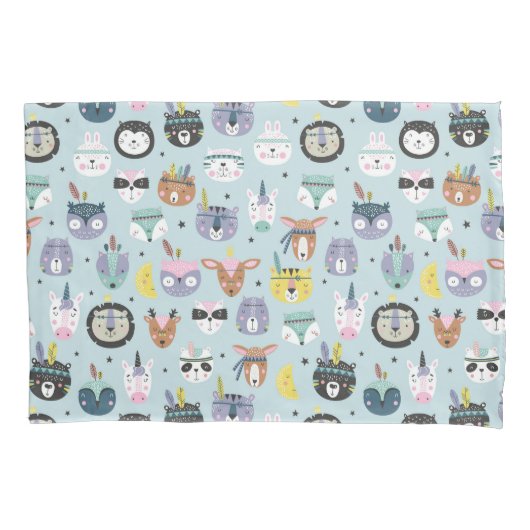 かわいい種族の顔パターン 枕カバー (正面左)