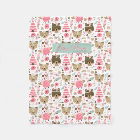 かわいい種族動物のベビー フリースブランケット (正面)