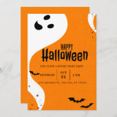 かわいい種類の幽霊とこうもりオレンジハローウィンパーティ 招待状 (正面/裏面)