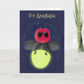 かわいい稲妻の虫ホタル漫画イラストレーション カード (正面)