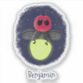 かわいい稲妻の虫ホタル漫画イラストレーション シール (正面)