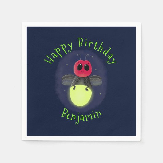 かわいい稲妻の虫ホタル漫画イラストレーション スタンダードカクテルナプキン (正面)