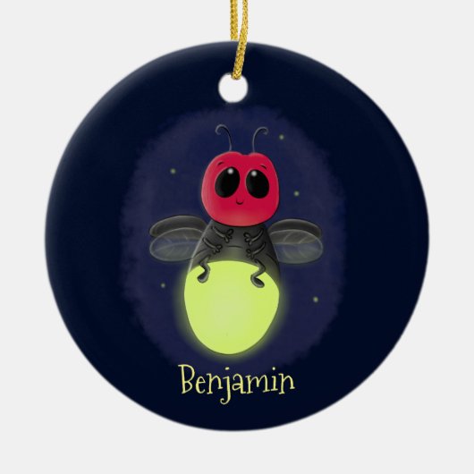 かわいい稲妻の虫ホタル漫画イラストレーション セラミックオーナメント (正面)