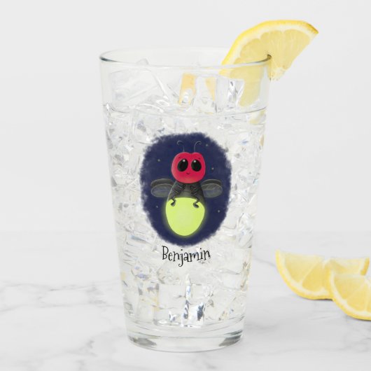 かわいい稲妻の虫ホタル漫画イラストレーション タンブラーグラス (アイス裏面)