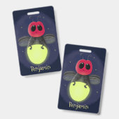 かわいい稲妻の虫ホタル漫画イラストレーション バッジ (表裏)