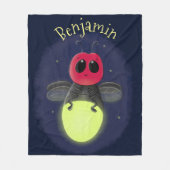 かわいい稲妻の虫ホタル漫画イラストレーション フリースブランケット (正面)