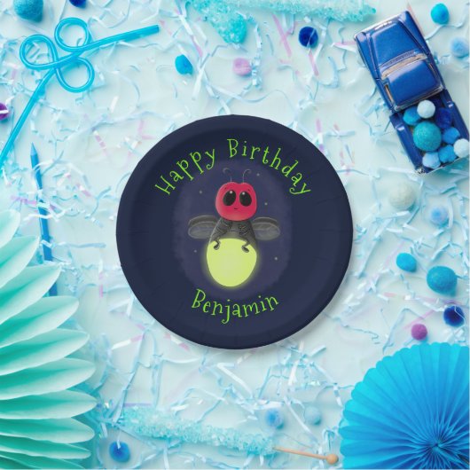 かわいい稲妻の虫ホタル漫画イラストレーション ペーパープレート (パーティー)