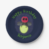 かわいい稲妻の虫ホタル漫画イラストレーション ペーパープレート (正面)