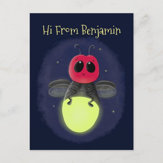 かわいい稲妻の虫ホタル漫画イラストレーション ポストカード (正面)