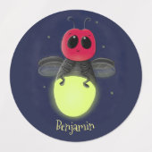 かわいい稲妻の虫ホタル漫画イラストレーション ラベル (デザイン2)