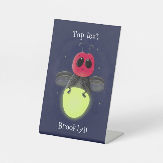 かわいい稲妻の虫ホタル漫画イラストレーション 台座サイン (正面)