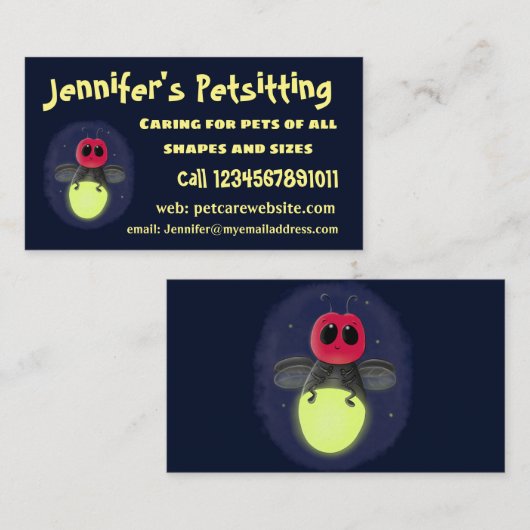 かわいい稲妻の虫ホタル漫画イラストレーション 名刺 (正面/裏面)