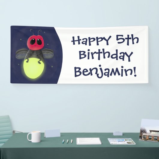 かわいい稲妻の虫ホタル漫画イラストレーション 横断幕 (トレードショー)