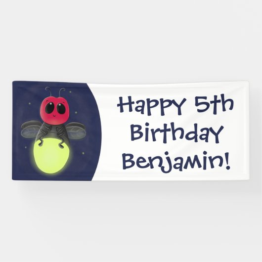 かわいい稲妻の虫ホタル漫画イラストレーション 横断幕 (横)