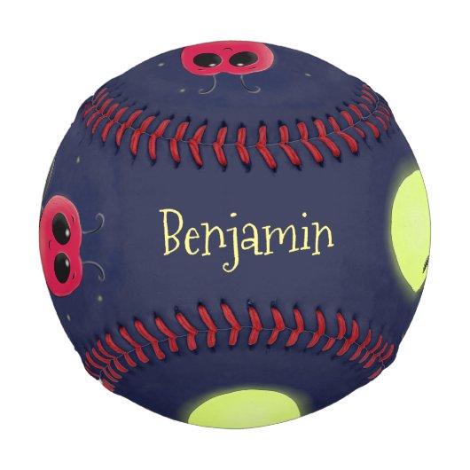 かわいい稲妻の虫ホタル漫画イラストレーション 野球ボール (裏面)