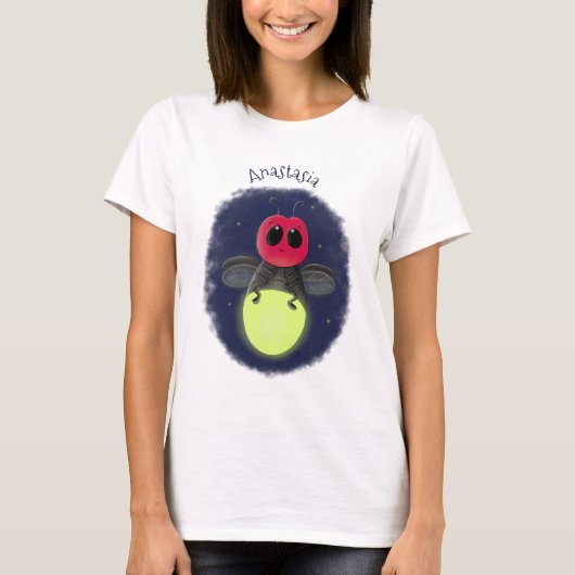 かわいい稲妻の虫ホタル漫画イラストレーション Tシャツ (正面)
