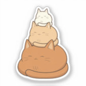 かわいい積み重なった寝猫のイラスト シール (正面)