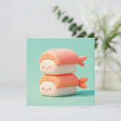 かわいい積み重ねた3D粘土エビにぎり寿司ポストカード (スタンド正面)