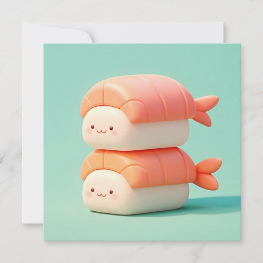 かわいい積み重ねた3D粘土エビにぎり寿司ポストカード (正面)