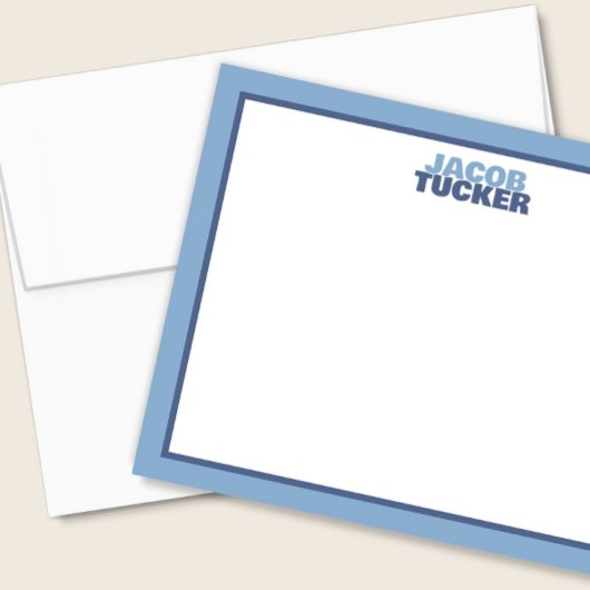 かわいい積み重ねられた名前 2トーン青い枠の文房具 ノートカード