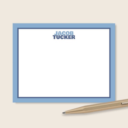 かわいい積み重ねられた名前 2トーン青い枠の文房具 ノートカード