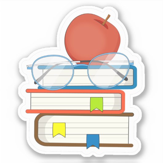 かわいい積み重ね本 アップル 先生 学校 シール (正面)