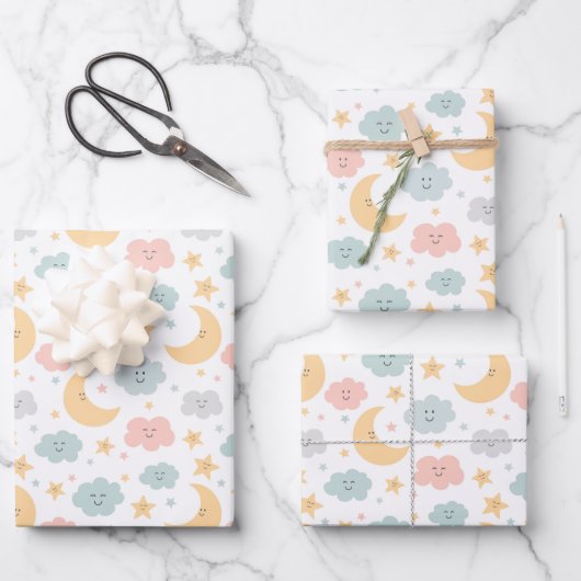 かわいい空のパターン ラッピングペーパーシート (正面)