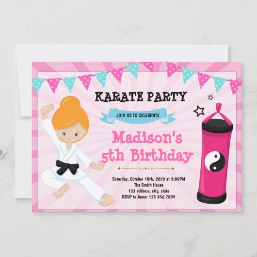 かわいい空手の誕生日のパーティの招待状 招待状 (正面)